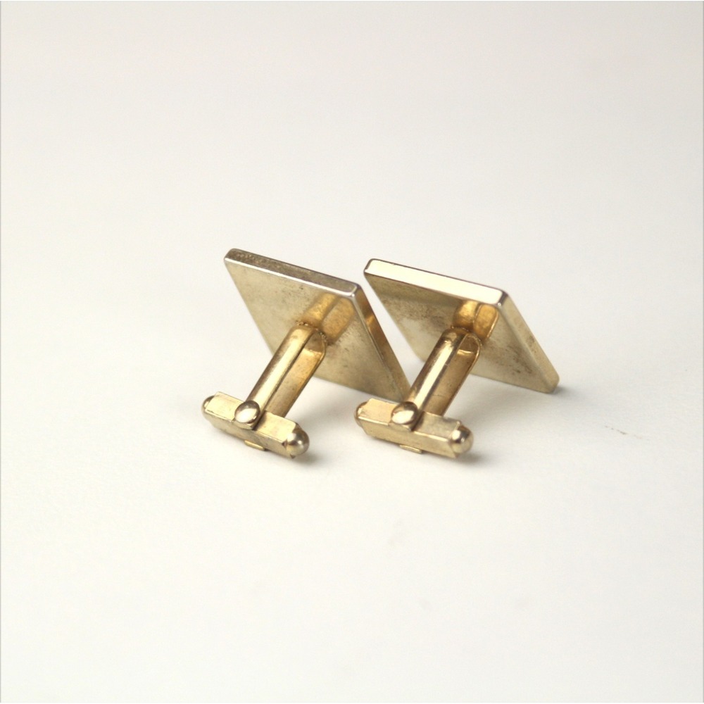 Mens Cufflinks Clear Rhinestone Gold Tone Cufflinks Rectangle - Picture 2 of 6